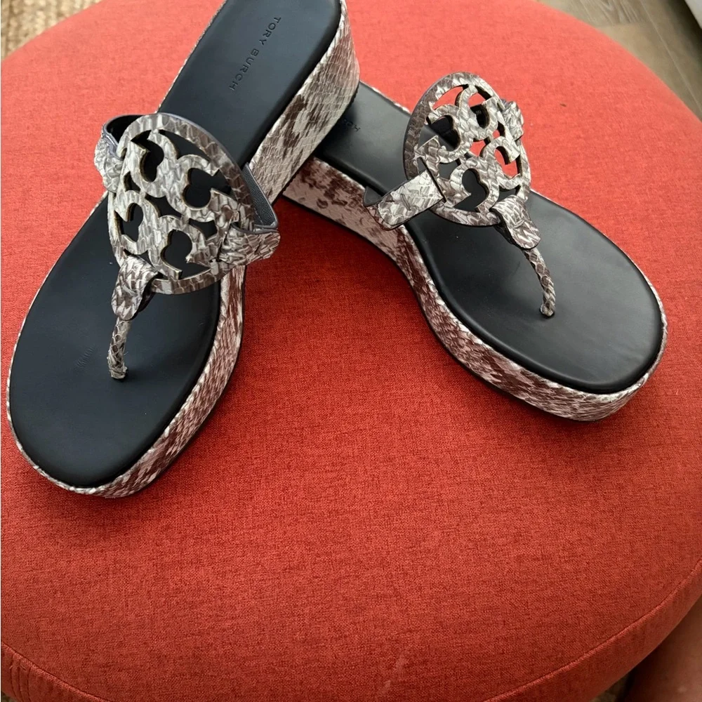 Tory Burch Snake Printed Miller Platform Thong Sandals
